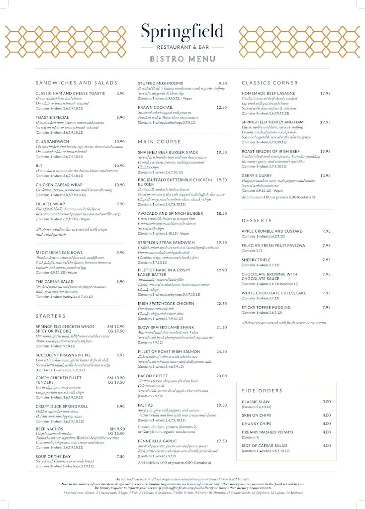 Menu_Springfield Restaurant & Bar, Leixlip_Leixlip_imagen_1