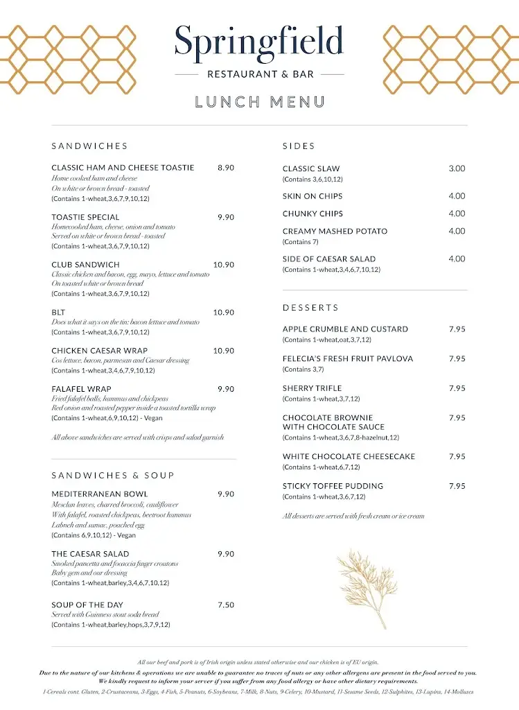 Menu_Springfield Restaurant & Bar, Leixlip_Leixlip_imagen_2