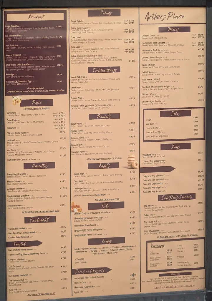 Menu_Arthur's Place_Navan_image_1