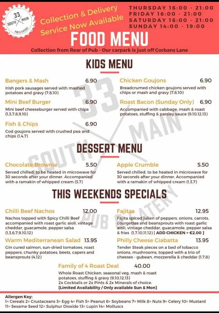 Menu_33 South Main_Naas_image_1