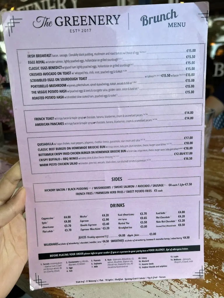 Menu_The Greenery Malahide_Malahide_immagine_3