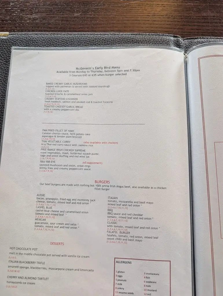 Menu_McGoverns Restaurant_Malahide_imagen_2