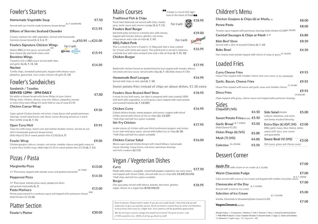 Menu_Fowler’s Malahide_Malahide_image_1