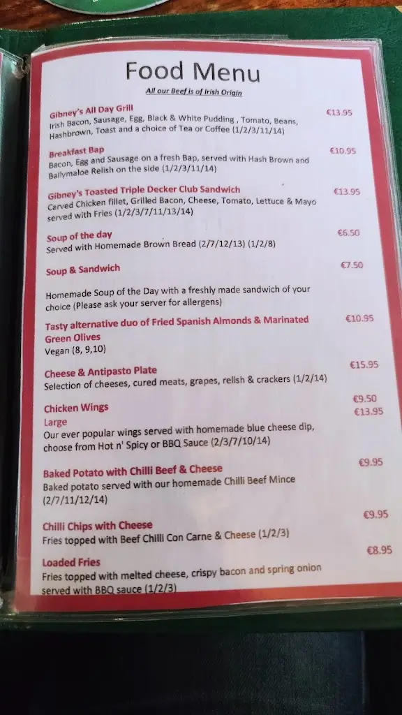 Menu_Gibney's Of Malahide, ireland_Malahide_image_1