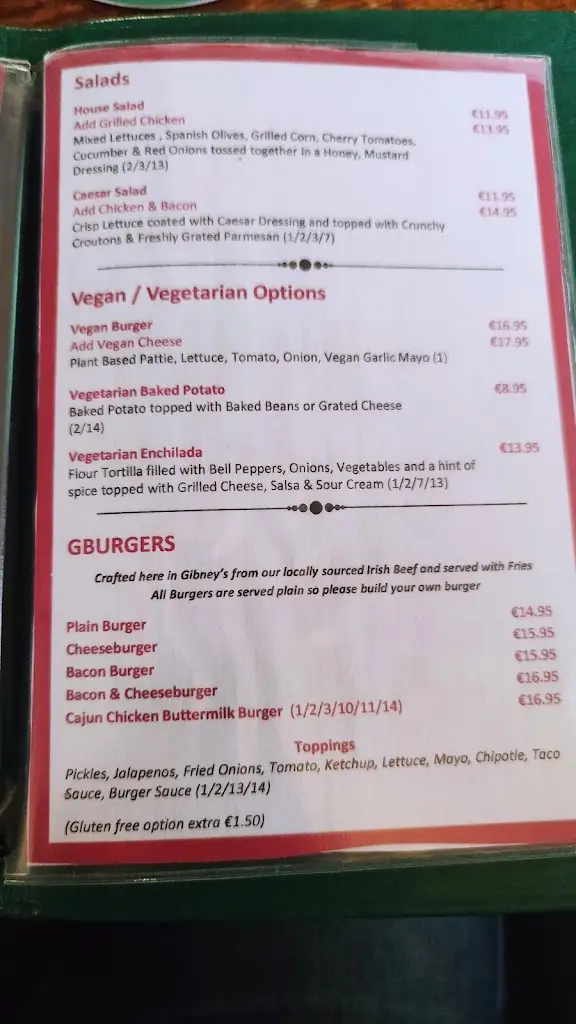 Menu_Gibney's Of Malahide, ireland_Malahide_image_2