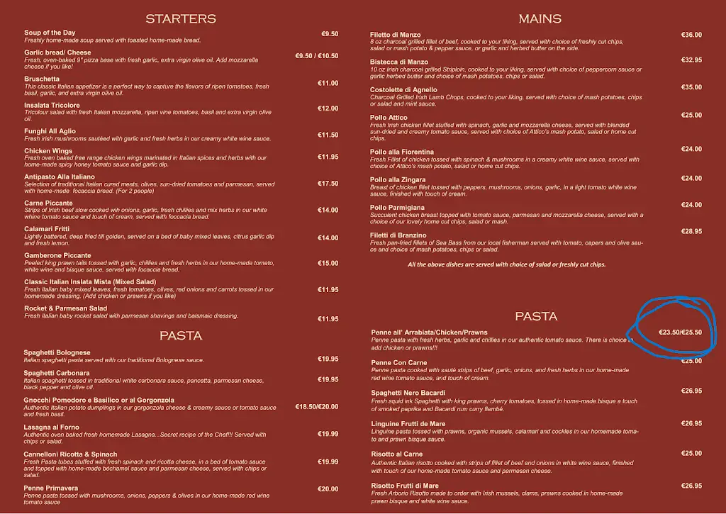 Menu_Attico Restaurant_Monkstown_image_1