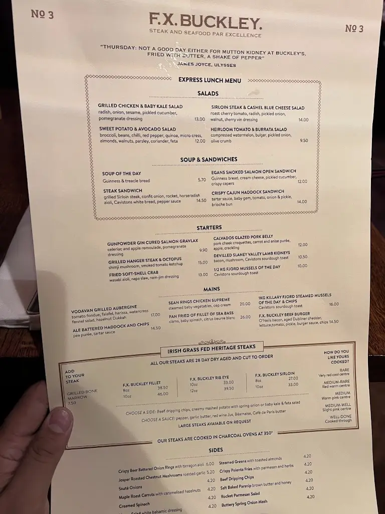 Menu_F.X. Buckley Steakhouse Monkstown_Monkstown_immagine_2