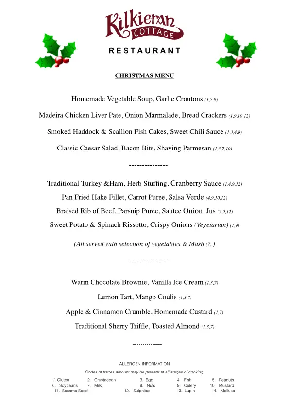 Menu_Kilkieran Cottage_Piltown_immagine_2