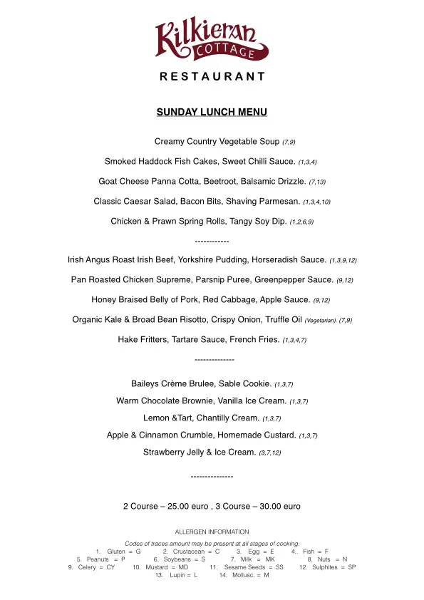 Menu_Kilkieran Cottage_Piltown_immagine_3