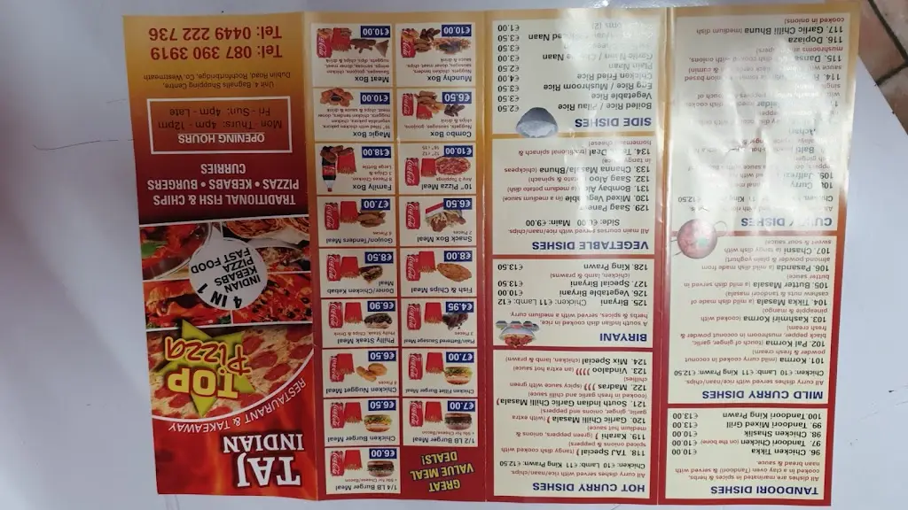 Menu_Taj India_Rochfortbridge_immagine_1