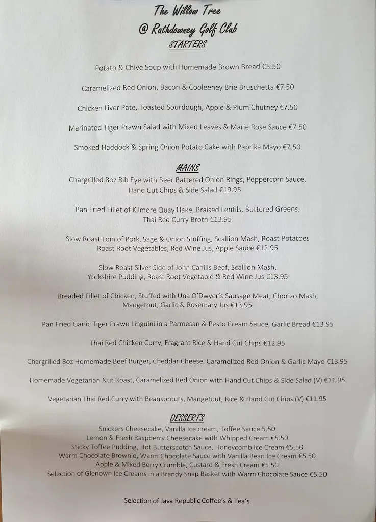 Menu_The Willow Tree @ Rathdowney Golf Club_Rathdowney_image_1