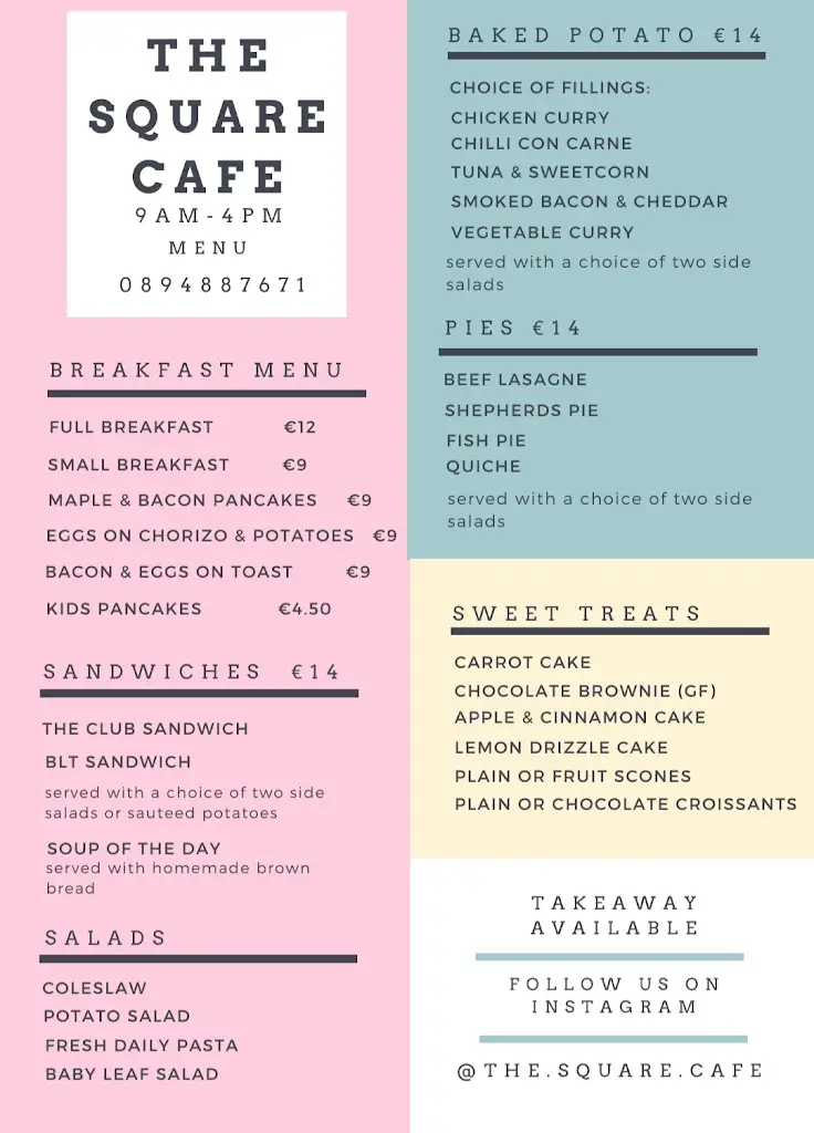 Menu_The Square Cafe_Claremorris_imagen_1