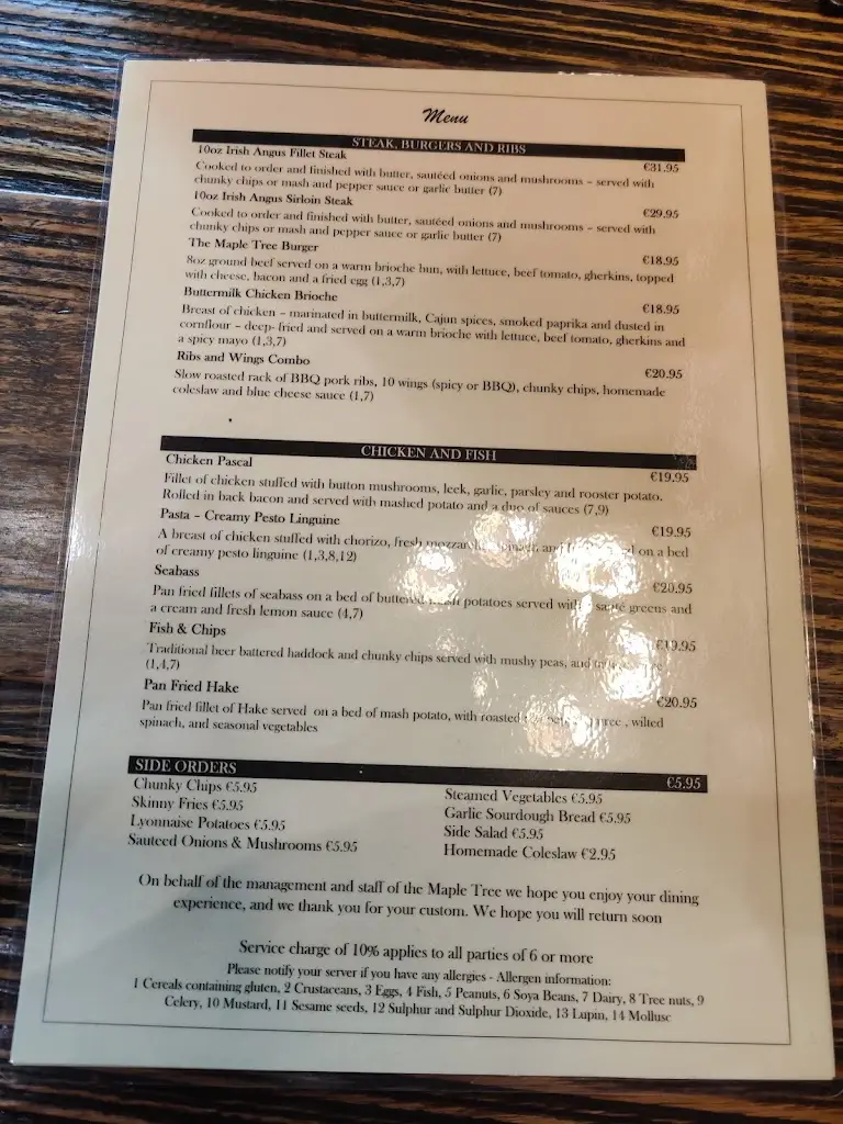 Menu_The Maple Tree_Rathcoole_image_1