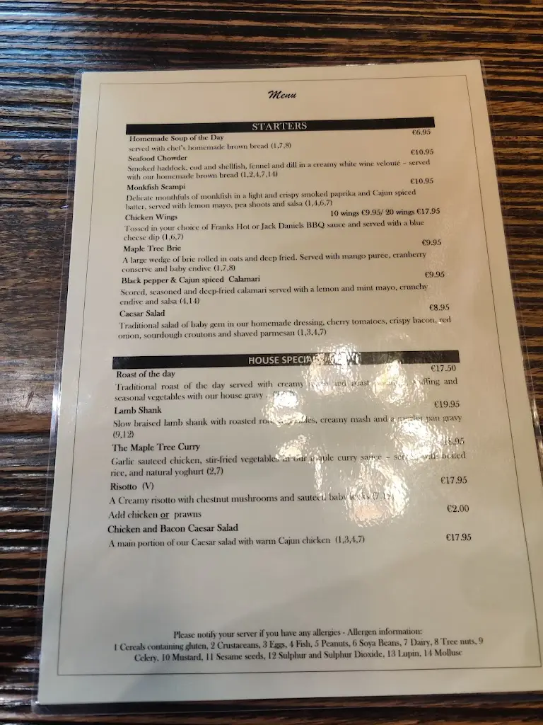 Menu_The Maple Tree_Rathcoole_image_2