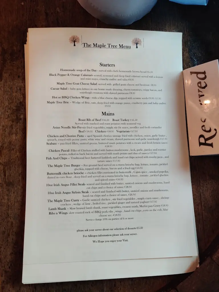 Menu_The Maple Tree_Rathcoole_image_3