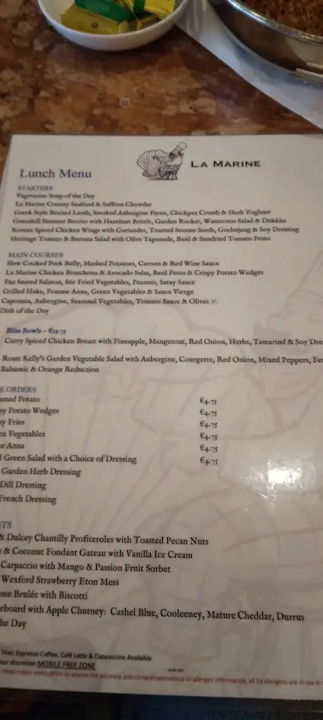 Menu_La Marine Bistro at Kelly's Resort Hotel & Spa_Rosslare_image_3