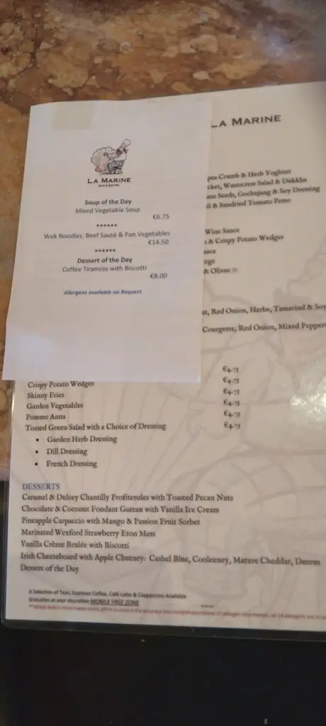 Menu_La Marine Bistro at Kelly's Resort Hotel & Spa_Rosslare_image_4