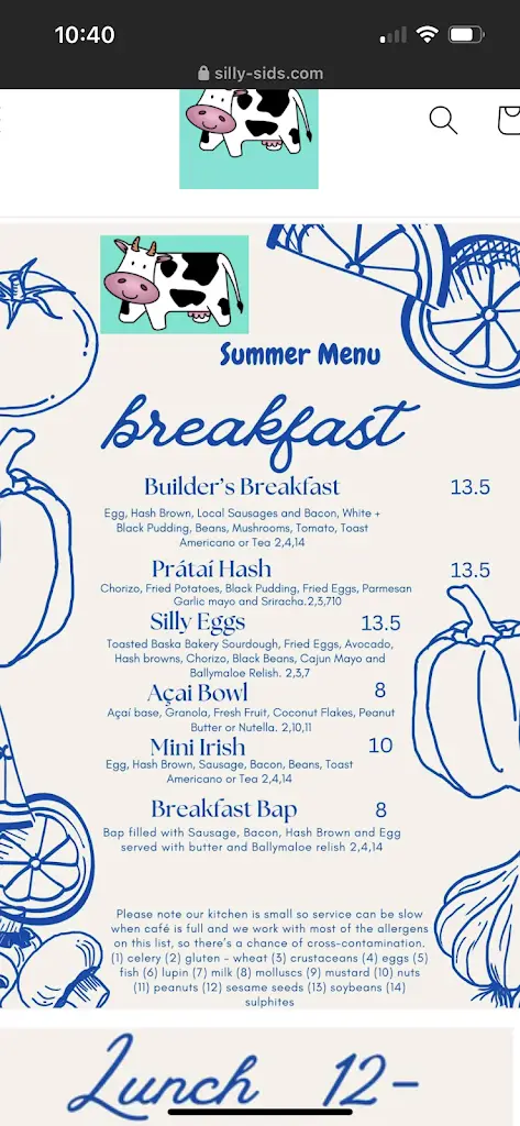 Menu_Silly Sid's_Slane_image_1