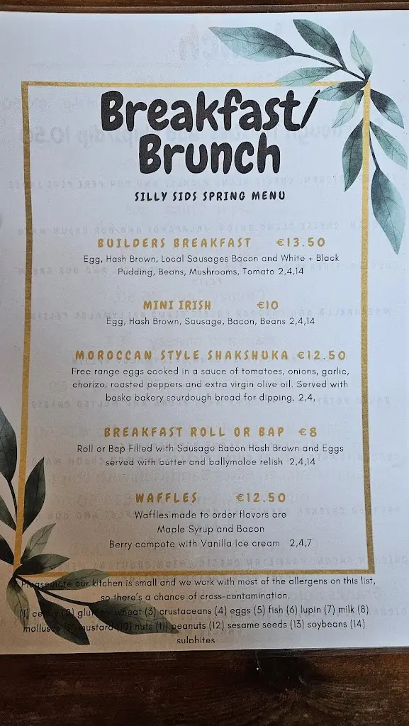 Menu_Silly Sid's_Slane_image_2