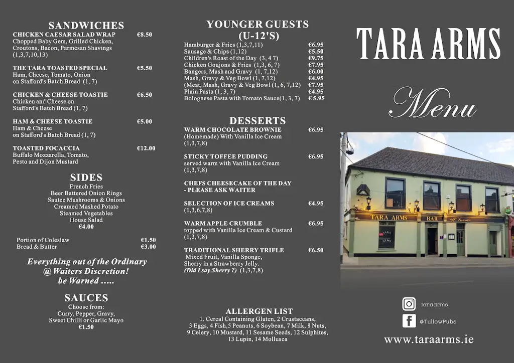 Menu_The Tara Arms Bar Lounge & Restaurant_Tullow_image_2