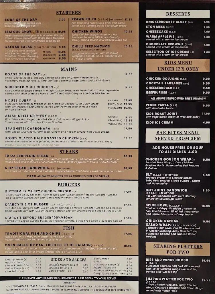 Menu_D'Arcy McGee's_Templeogue_image_1