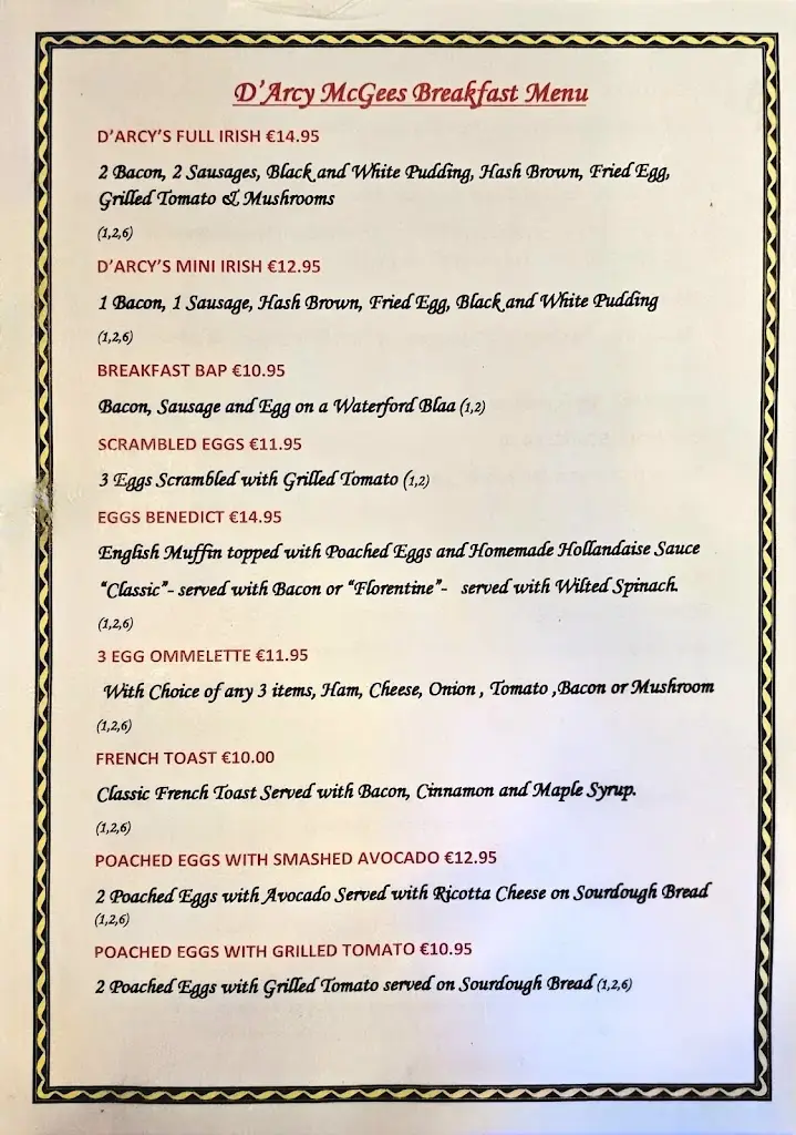 Menu_D'Arcy McGee's_Templeogue_image_2