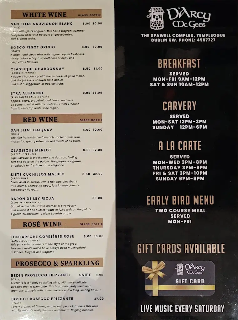 Menu_D'Arcy McGee's_Templeogue_image_3