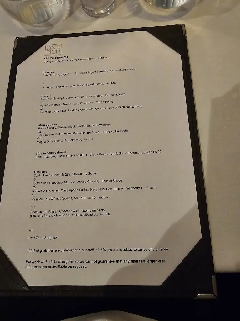 Menu_One Pico Restaurant_South Dublin_image_3