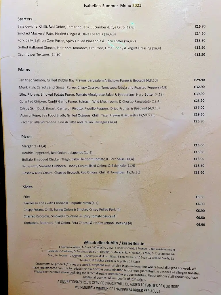Menu_Isabelle's Restaurant_South Dublin_immagine_4