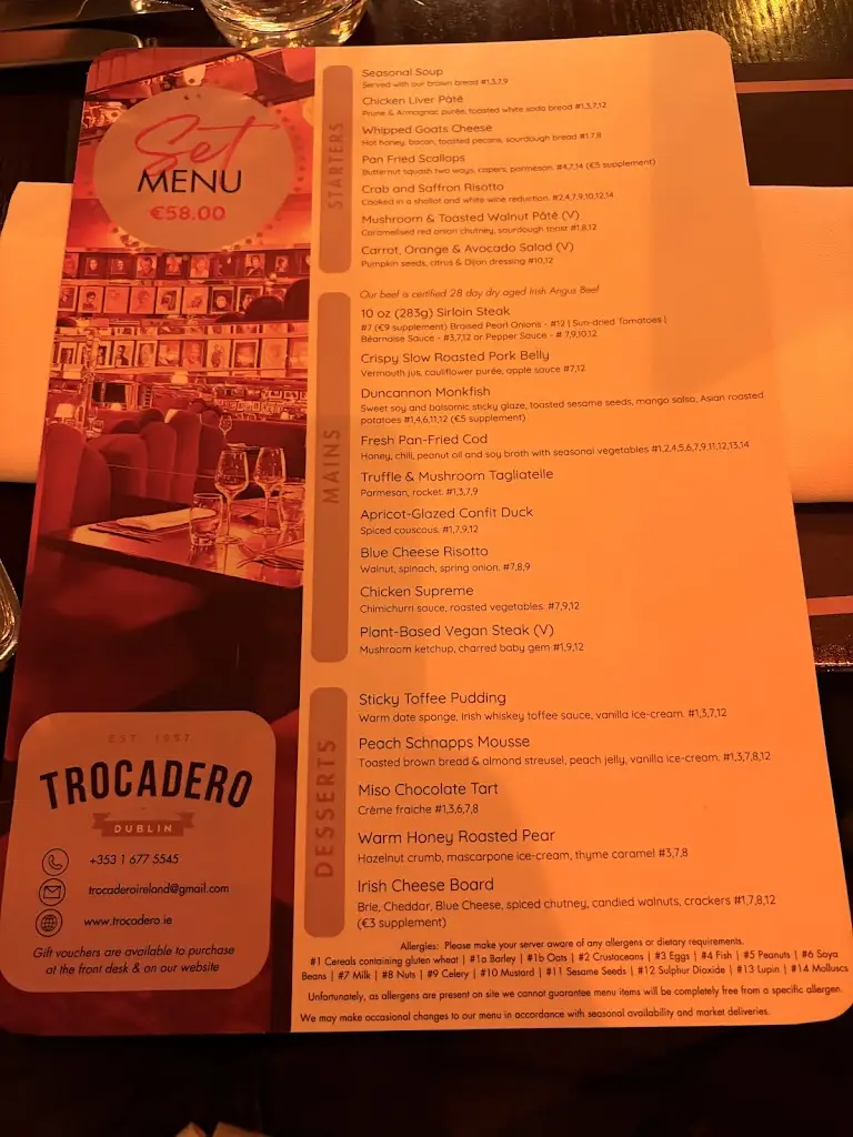Menu_Trocadero Restaurant Dublin_South Dublin_imagen_1