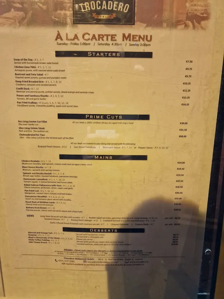 Menu_Trocadero Restaurant Dublin_South Dublin_imagen_2