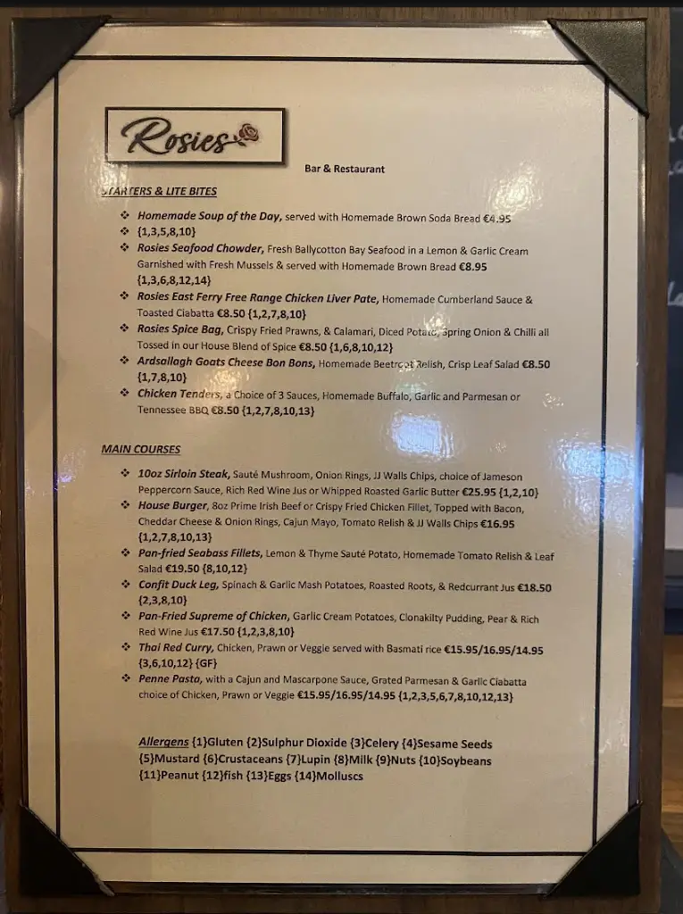 Menu_Rosies Bar_Aghada_imagen_4