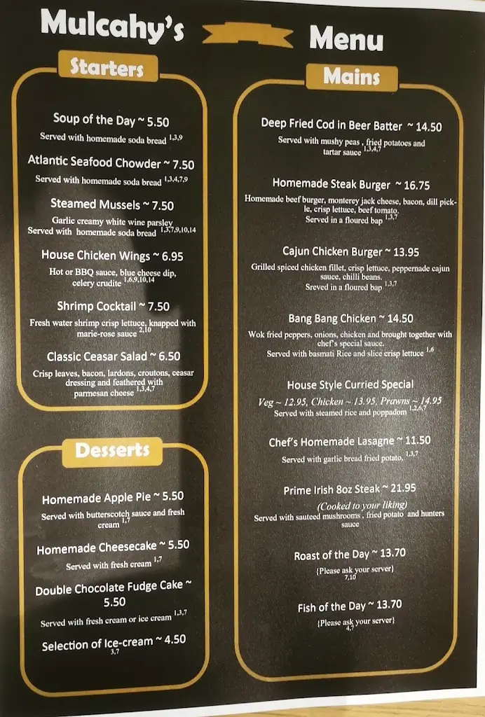 Menu_Mulcahy's Bar and Lounge_Caherconlish_imagen_1