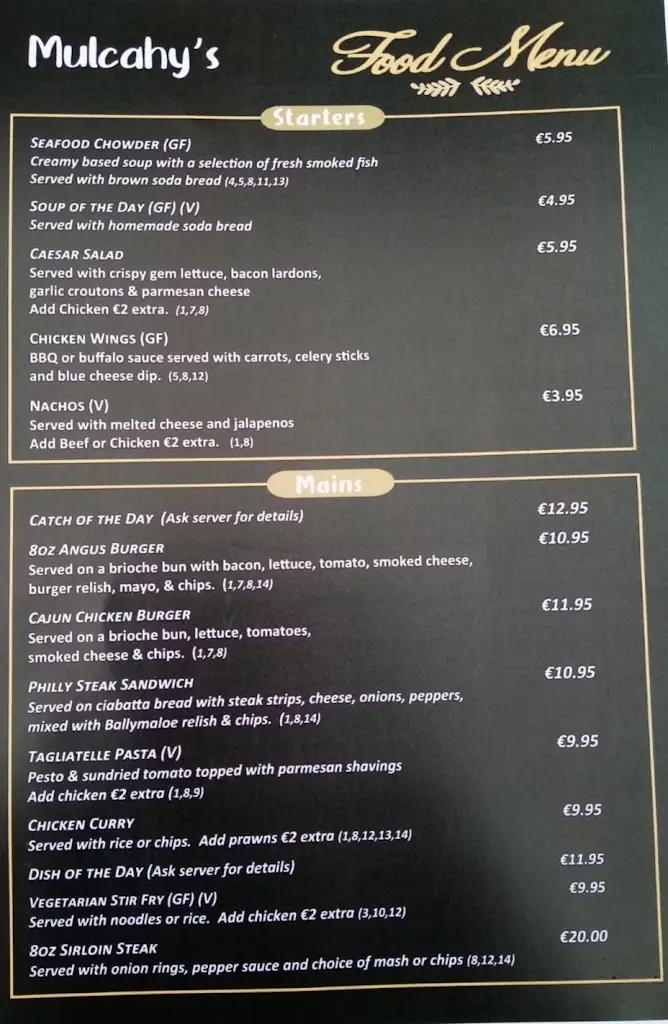 Menu_Mulcahy's Bar and Lounge_Caherconlish_imagen_3