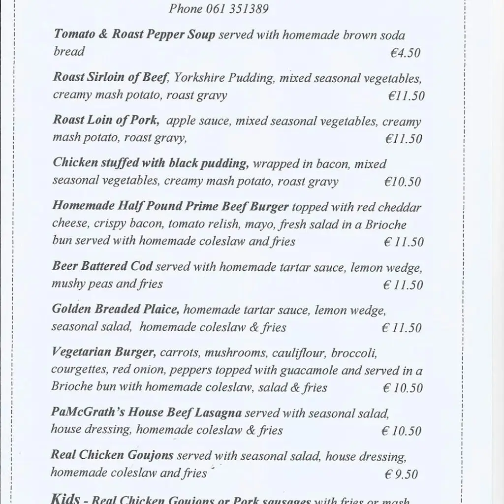 Menu_PaMcGrath's_Caherconlish_image_1