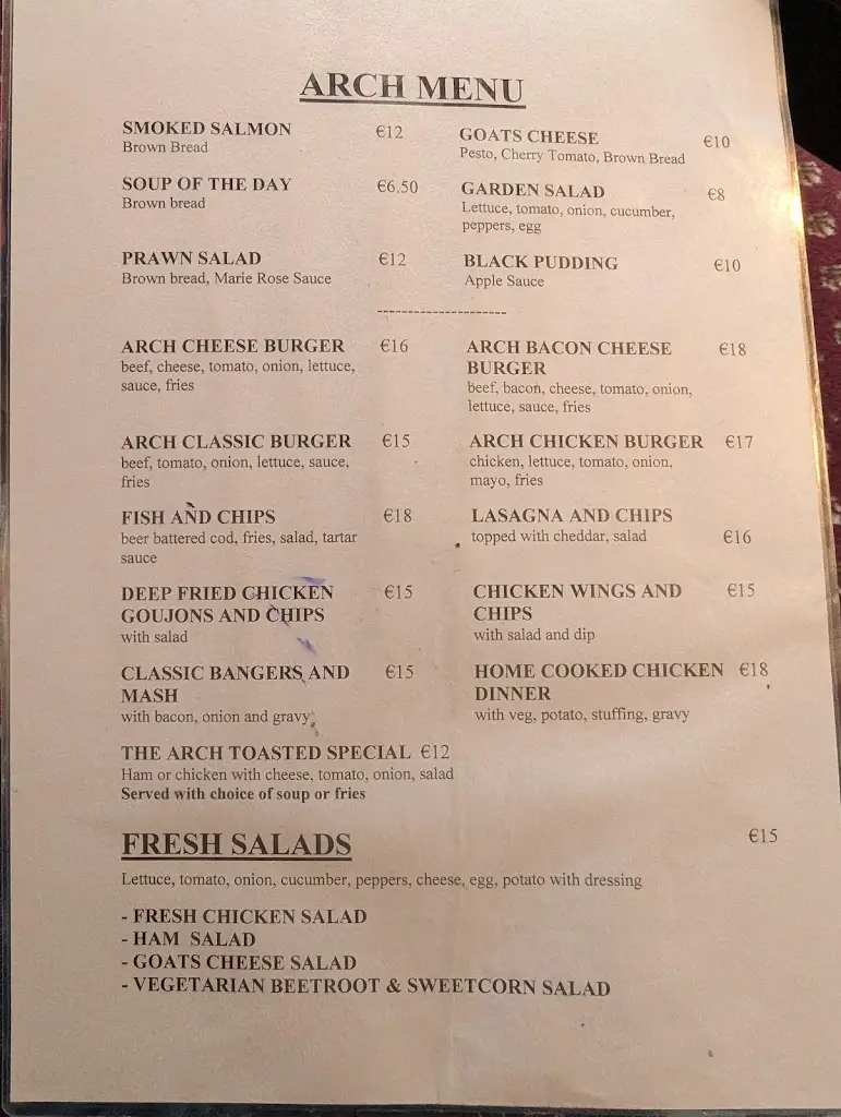 Menu_The Arches Restaurant Adare_Askeaton_imagen_1