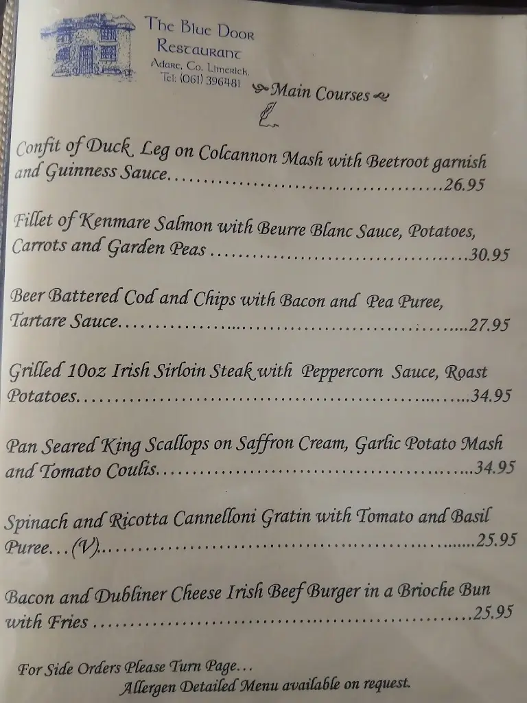 Menu_Blue Door Restaurant_Askeaton_imagen_1