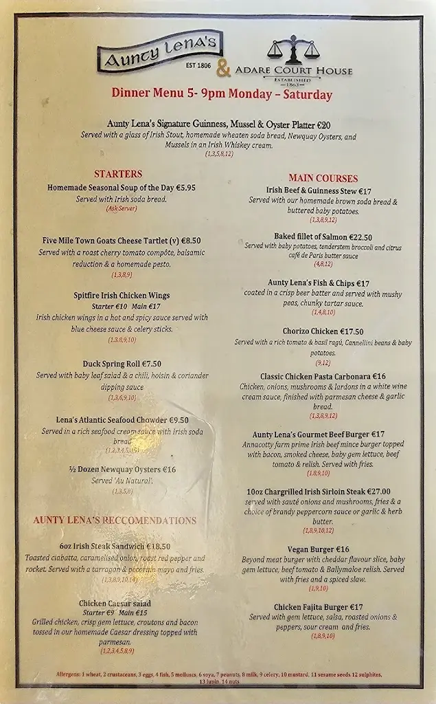 Menü_Aunty Lena's Bar Adare_Askeaton_Bild_1