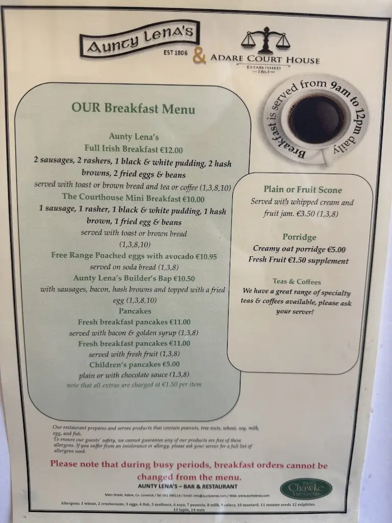 Menü_Aunty Lena's Bar Adare_Askeaton_Bild_2