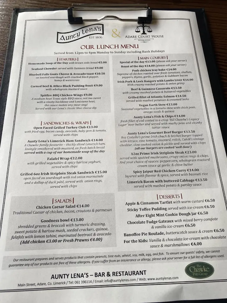 Menü_Aunty Lena's Bar Adare_Askeaton_Bild_4