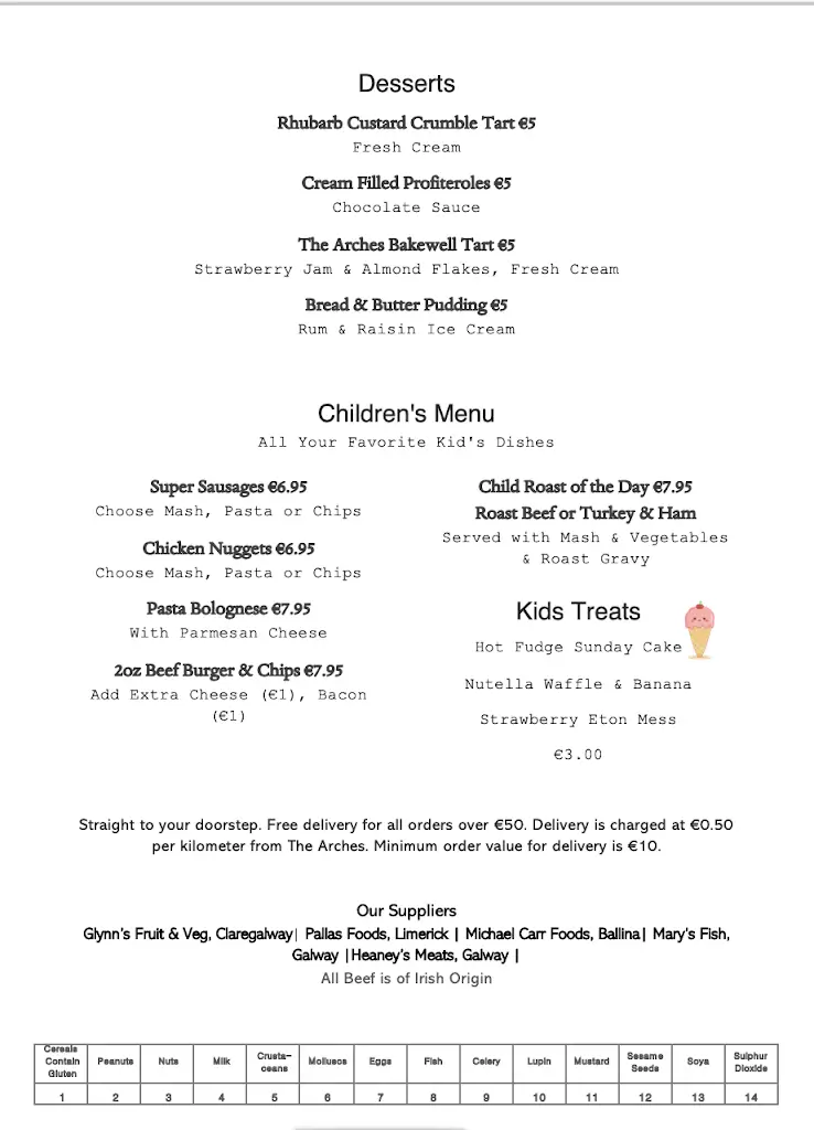 Menu_The Arches Restaurant - Claregalway_Claregalway_image_4