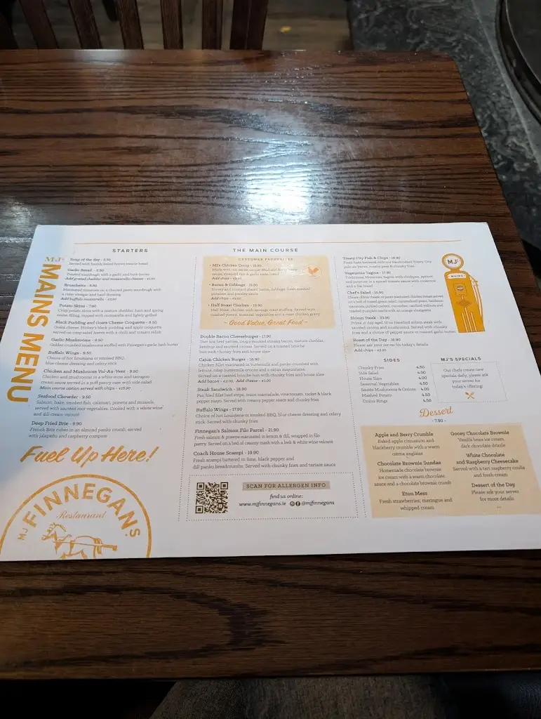 Menü_MJ Finnegan's_Annacotty_Bild_2
