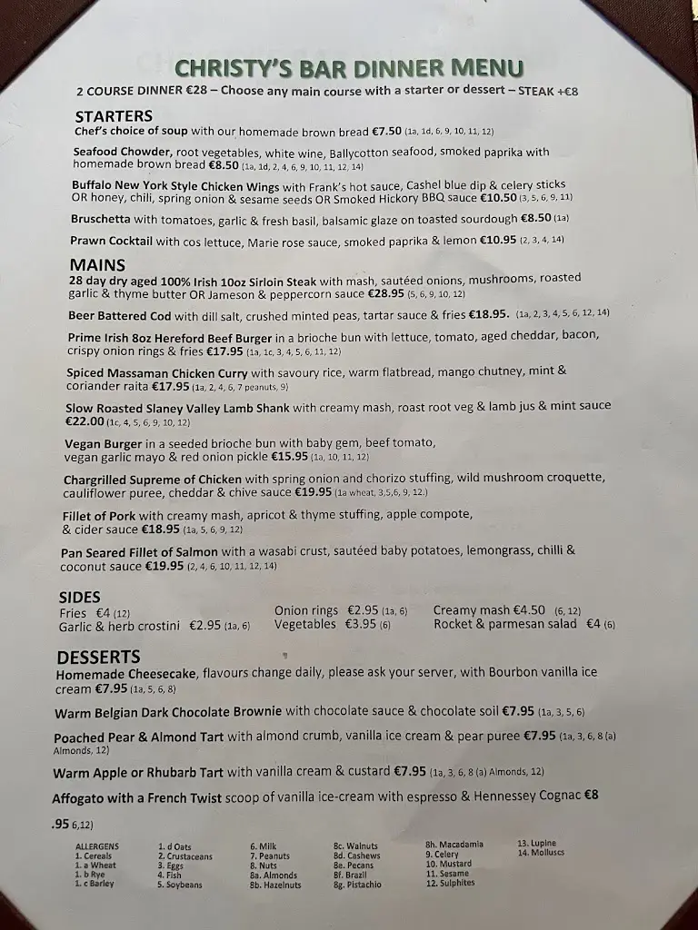 Menu_Christy’s Bar & Grill_Blarney_image_1