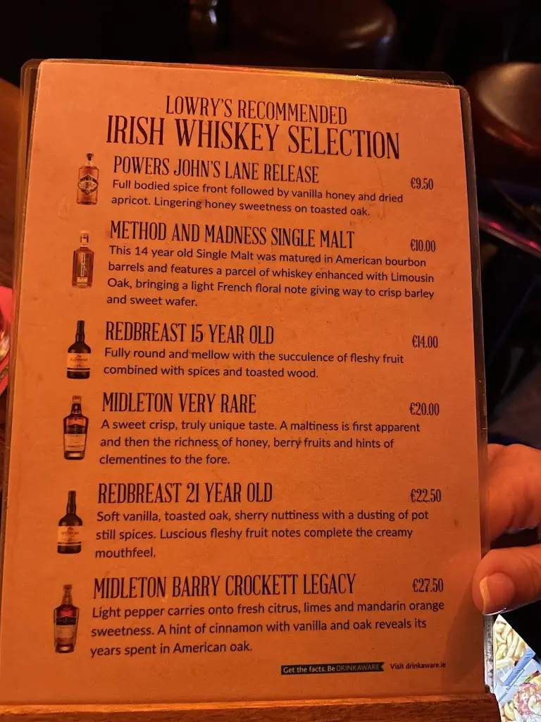 Menu_Lowry's Music & Whiskey Bar_Clifden_image_3