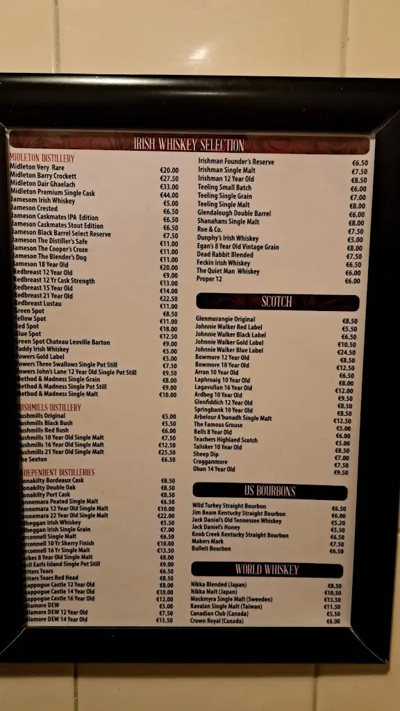 Menu_Lowry's Music & Whiskey Bar_Clifden_image_4