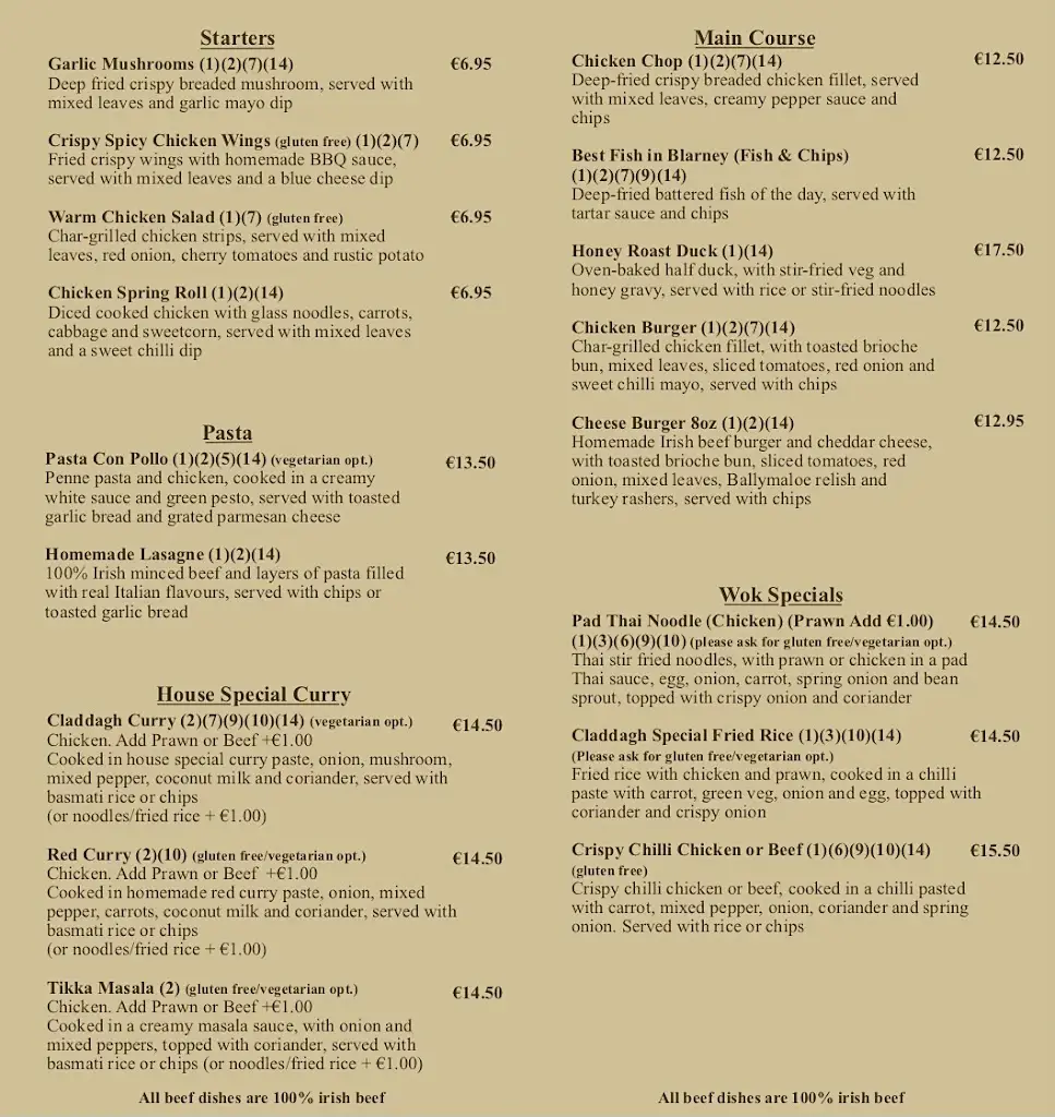 Menu_Claddagh Restaurant_Blarney_image_1