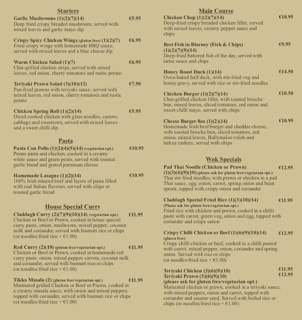 Menu_Claddagh Restaurant_Blarney_image_2