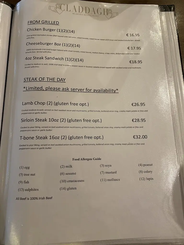 Menu_Claddagh Restaurant_Blarney_image_4