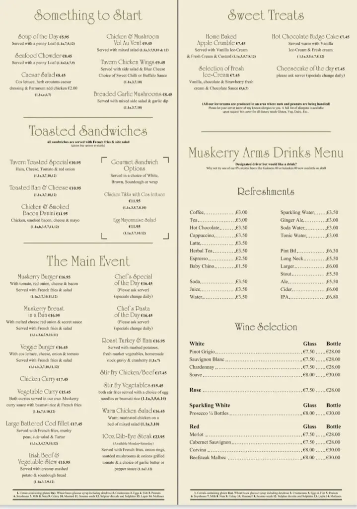 Menu_Muskerry Arms Bar and B&B Blarney_Blarney_image_1