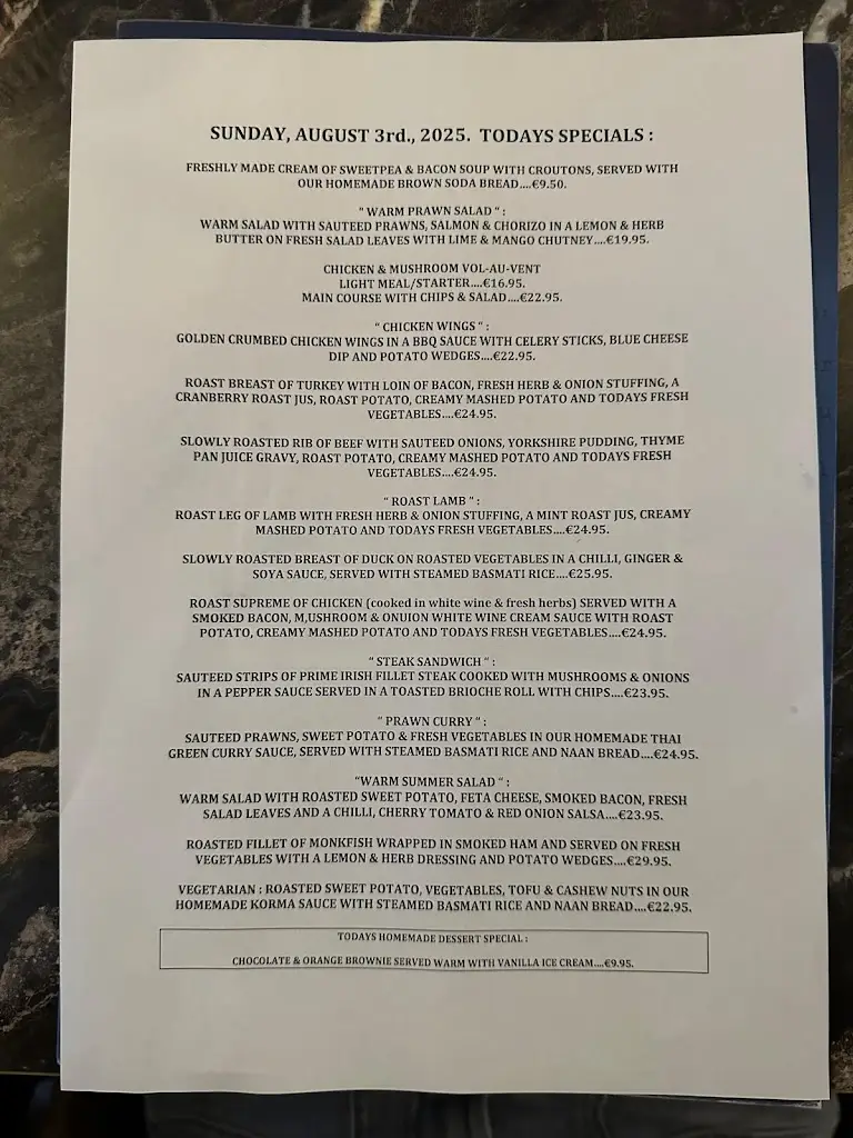 Menu_Blarney Castle Hotel_Blarney_imagen_2